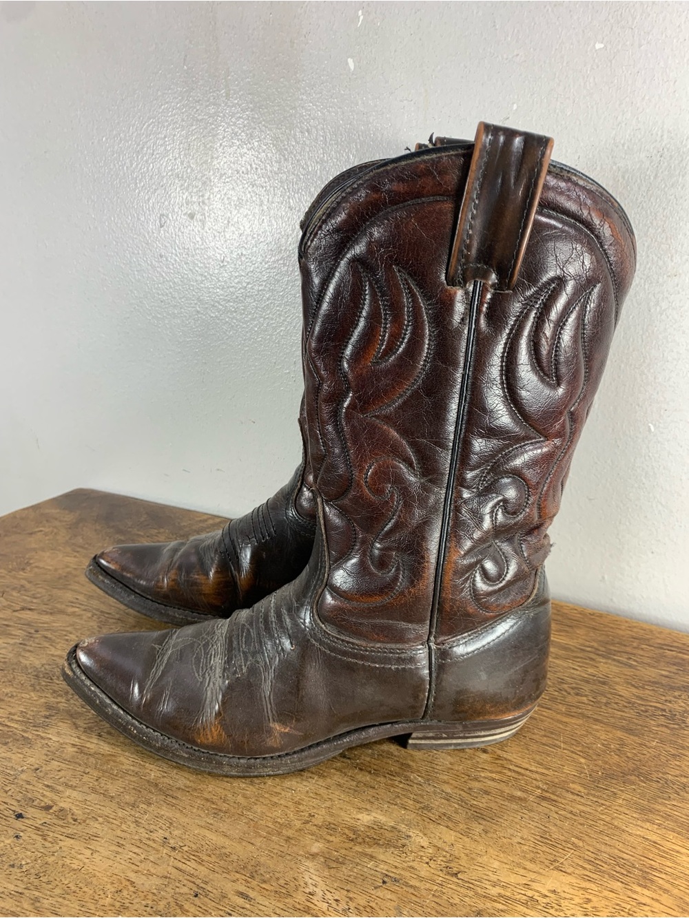 Vintage distressed leather cowboy boots